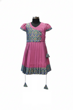 Elegant Rose Pink Pure Silk Frock with Gold and Blue Brocade Yoke