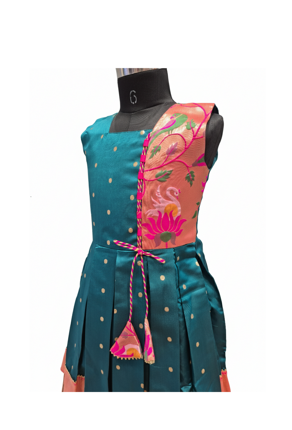 Pure Silk/Silk Blend Pleated Frock with Brocade Work | Kids' Celebratory Wear