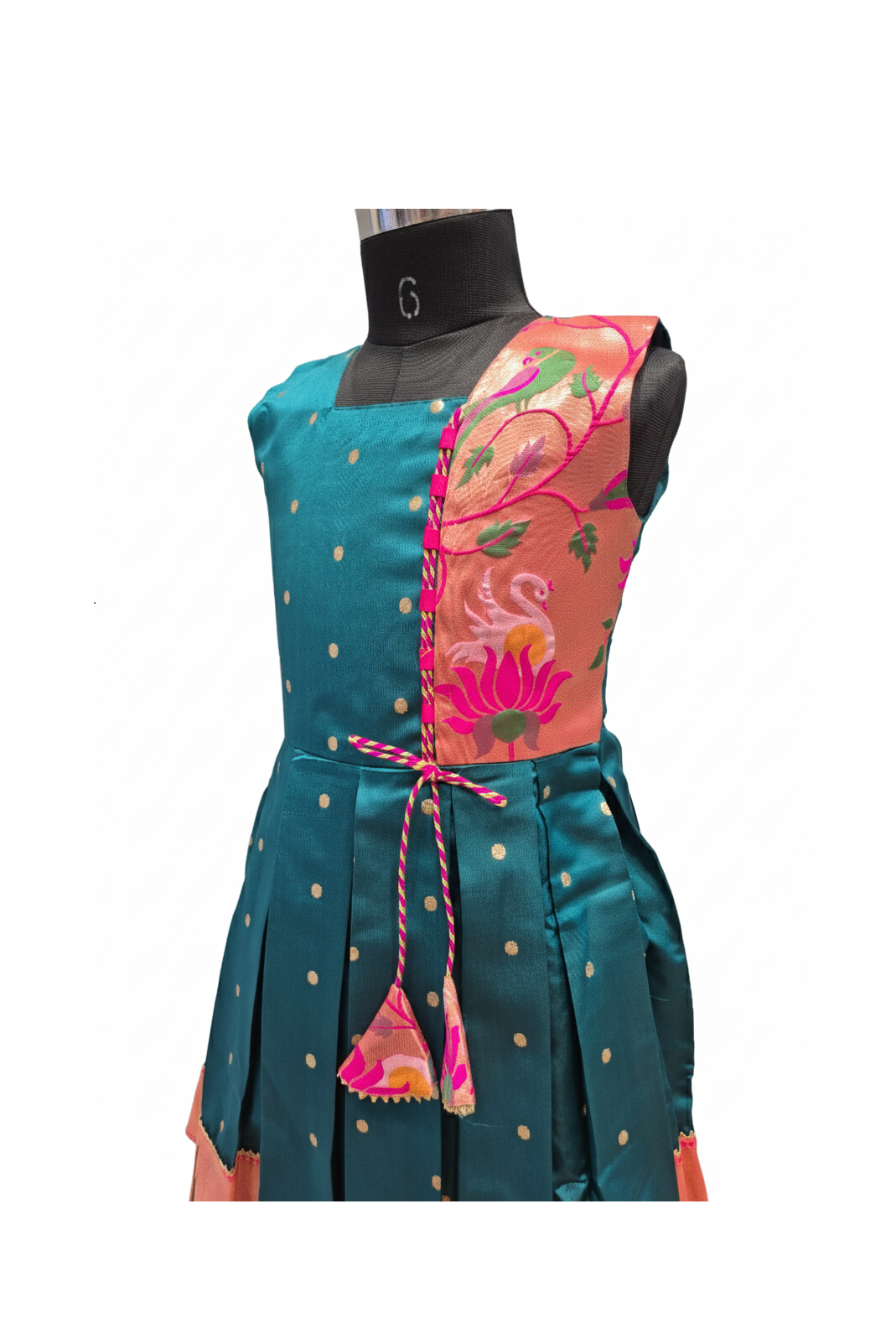 Pure Silk/Silk Blend Pleated Frock with Brocade Work | Kids' Celebratory Wear