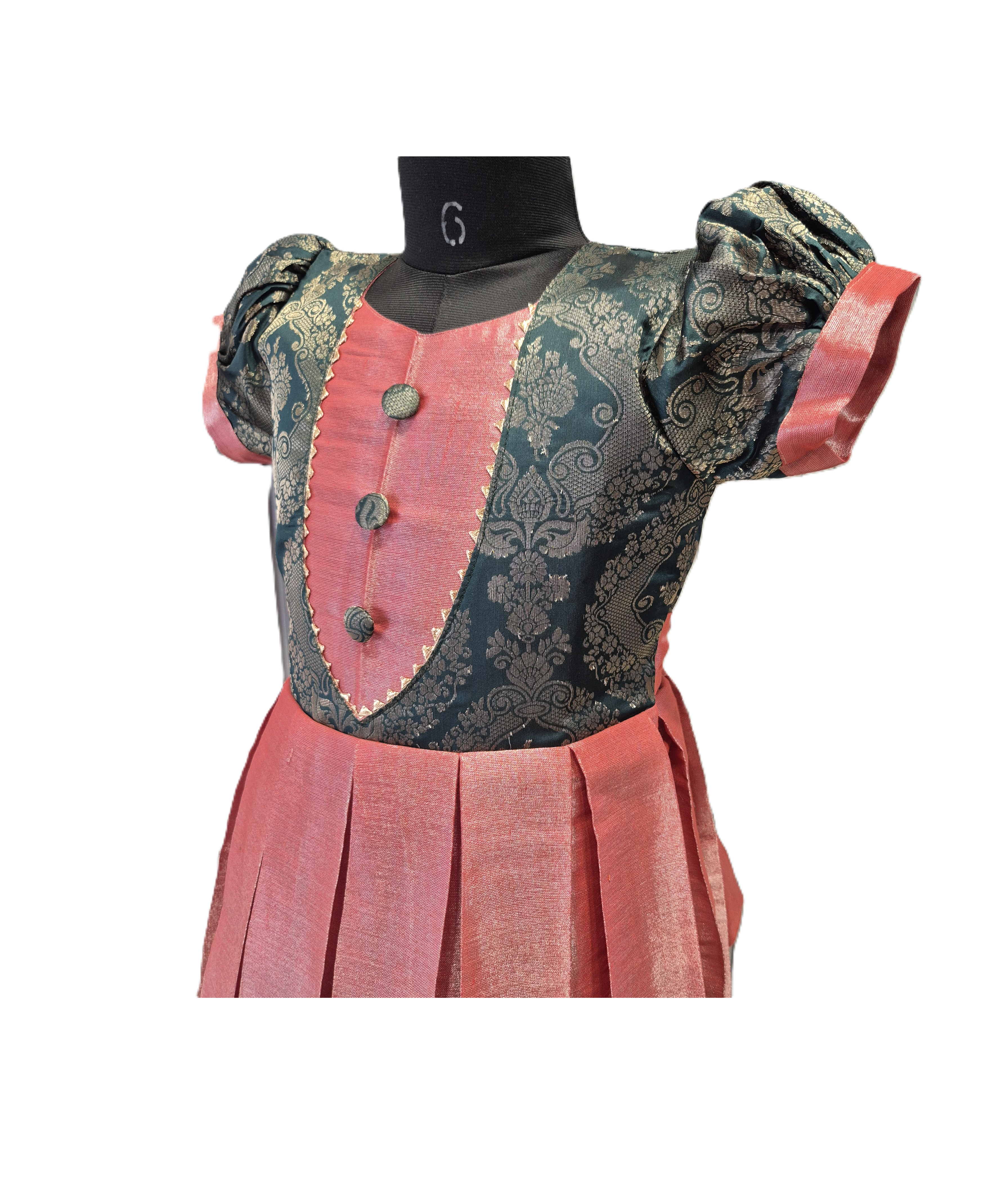 Luxury Brocade and Pink Dupion Silk Pleated Frock for Kids