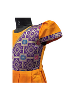 Bright Orange and Purple Silk Angrakha Style Frock with Brocade Pattern