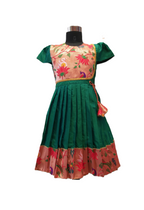 Royal Green Silk Frock with Paithani-Style Zari Woven Yoke and Border