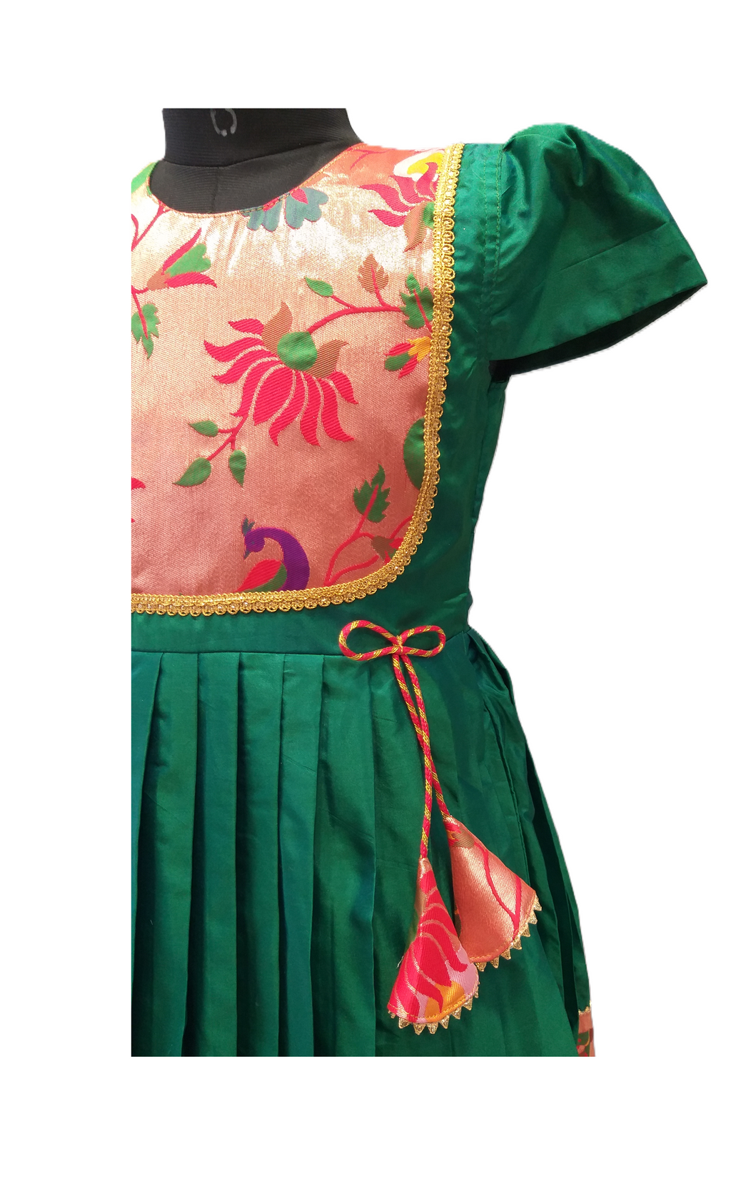 Royal Green Silk Frock with Paithani-Style Zari Woven Yoke and Border