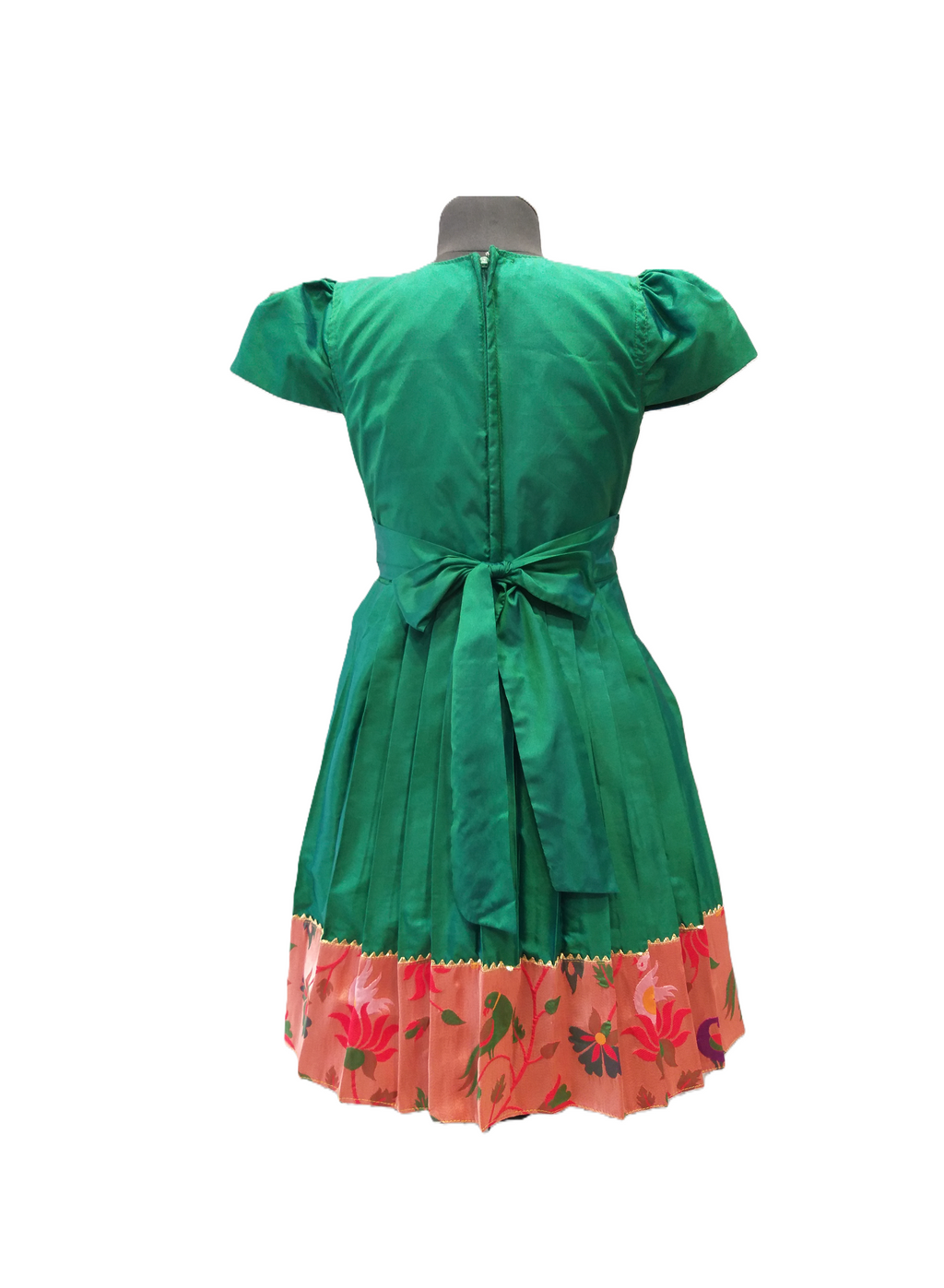 Royal Green Silk Frock with Paithani-Style Zari Woven Yoke and Border