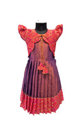 Luxury Metallic Purple Silk Frock with Pink Brocade Jacket Style Yoke