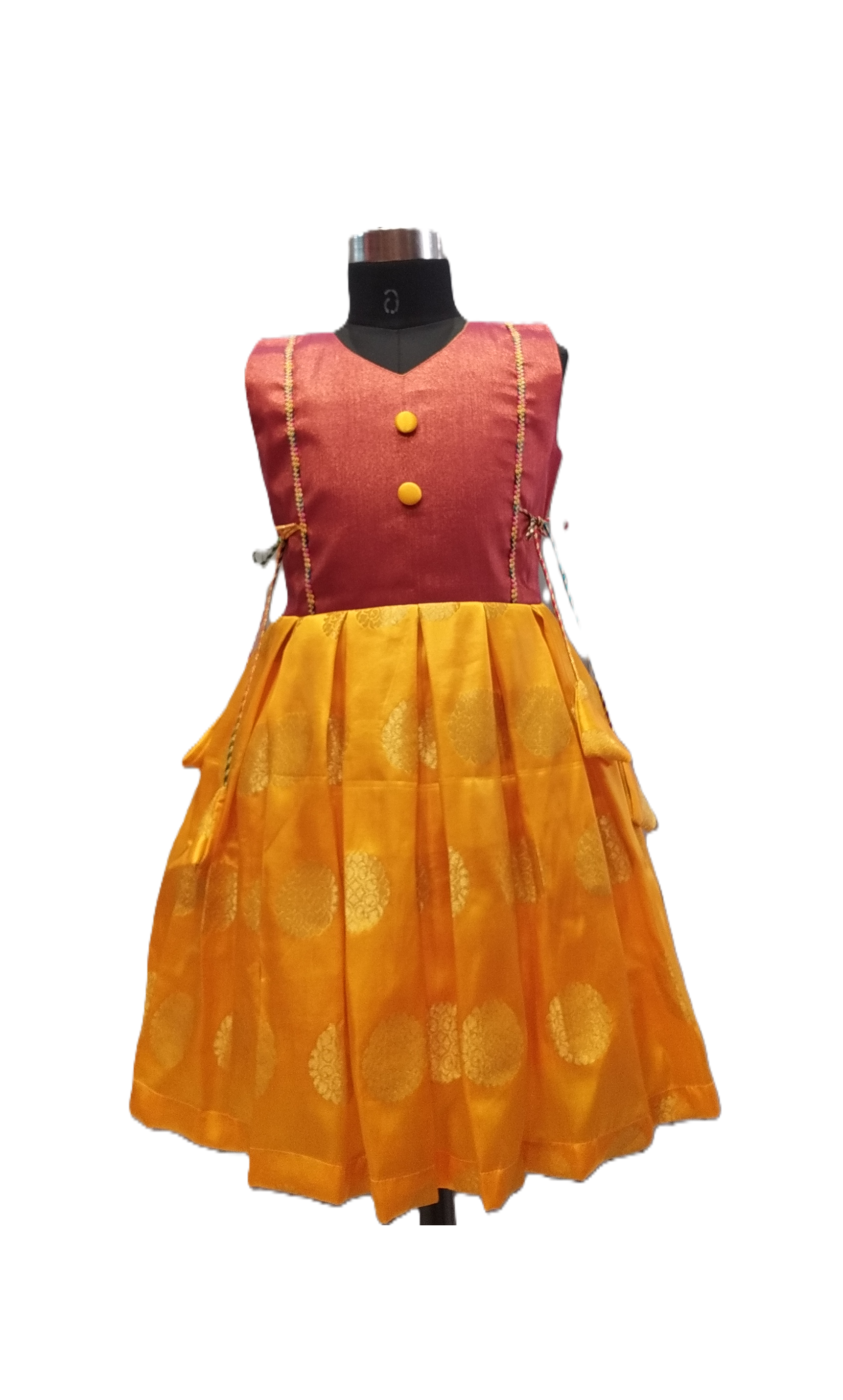 Rich Russet and Saffron Gold Silk Frock with Grand Butta Weave