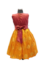 Rich Russet and Saffron Gold Silk Frock with Grand Butta Weave