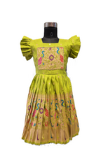 Mayuri (Peacock) Motif Silk Frock with Gold Zari Border