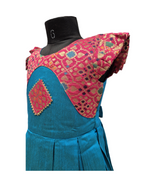 Teal and Pink Silk Pleated Frock with Patola-Style Yoke