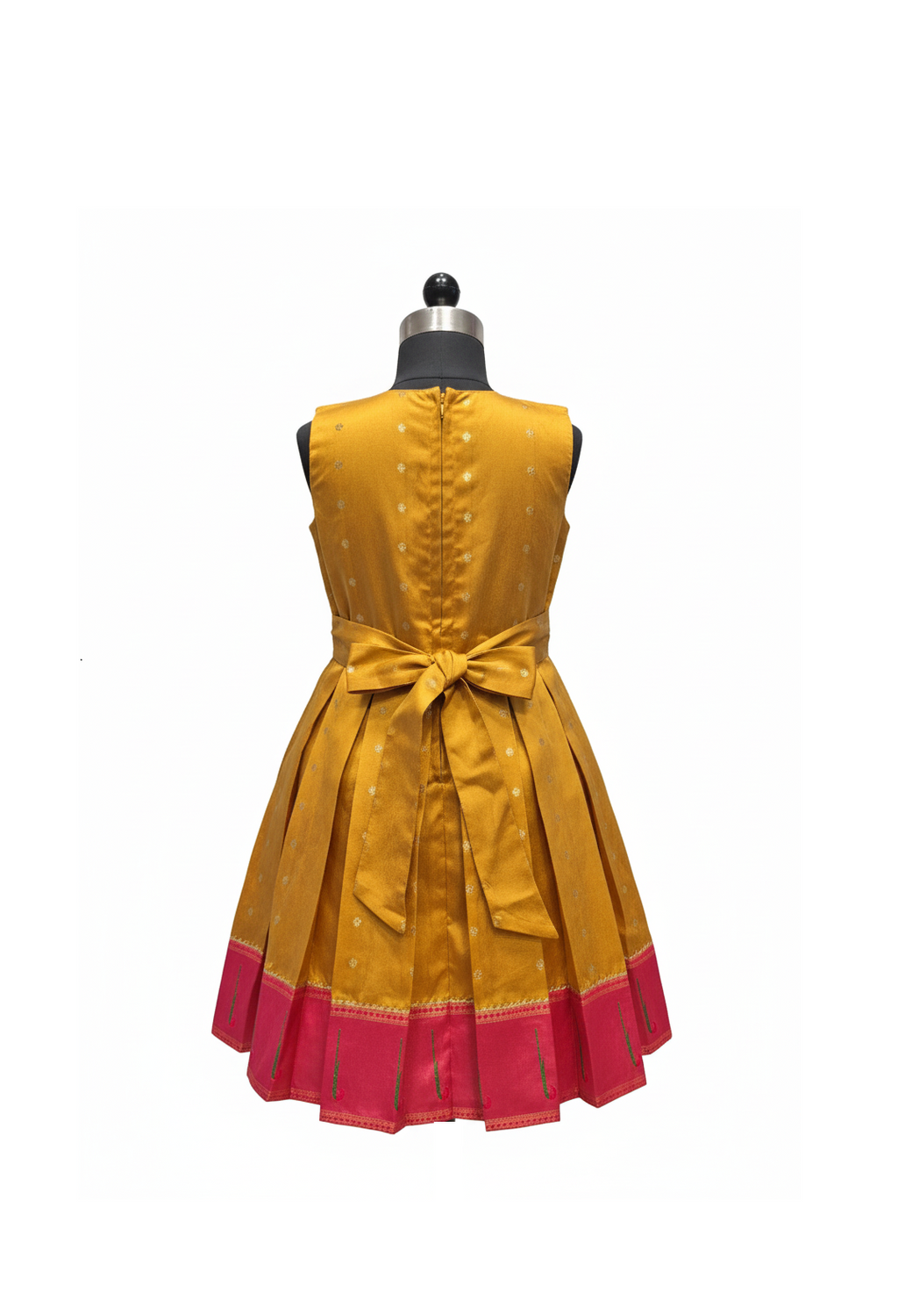 Pure Silk/Silk Blend Pleated Frock with Brocade Work | Kids' Celebratory Wear