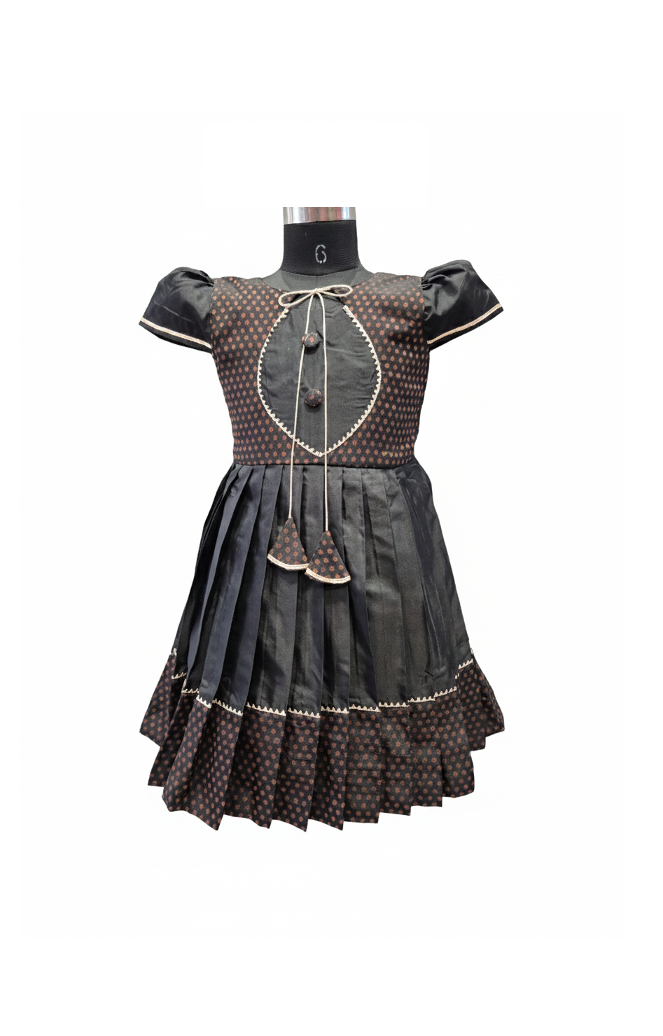 Party Wear: Sophisticated Black Frock with Contrast Dot Print Panels