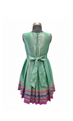 Mint Green Shimmer Silk Frock with Vibrant Geometric Woven Border