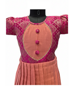 Festive Elegance: Rani Pink and Peach Silk Layered Frock