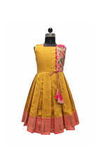 Pure Silk/Silk Blend Pleated Frock with Brocade Work | Kids' Celebratory Wear