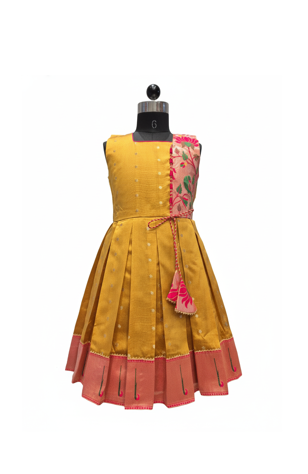 Pure Silk/Silk Blend Pleated Frock with Brocade Work | Kids' Celebratory Wear