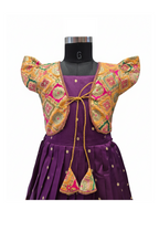Violet Pattu Silk Dress with Vibrant Tie-Dye Style Koti