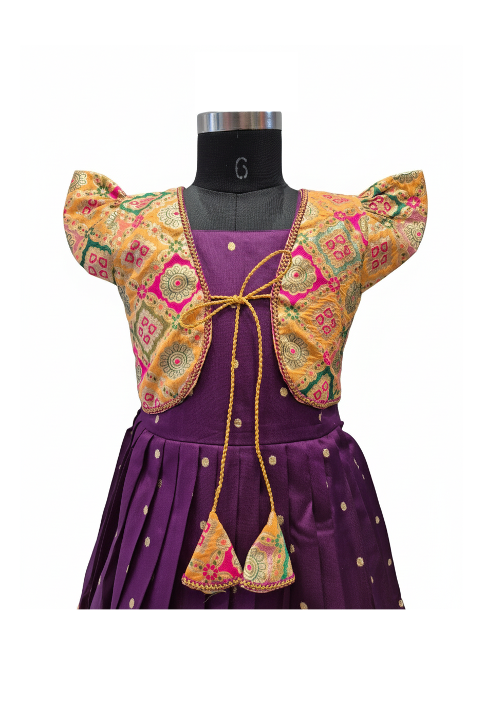 Violet Pattu Silk Dress with Vibrant Tie-Dye Style Koti