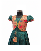 Festive Elegance: Pattu Silk Dress with Contrast Zari Woven Koti