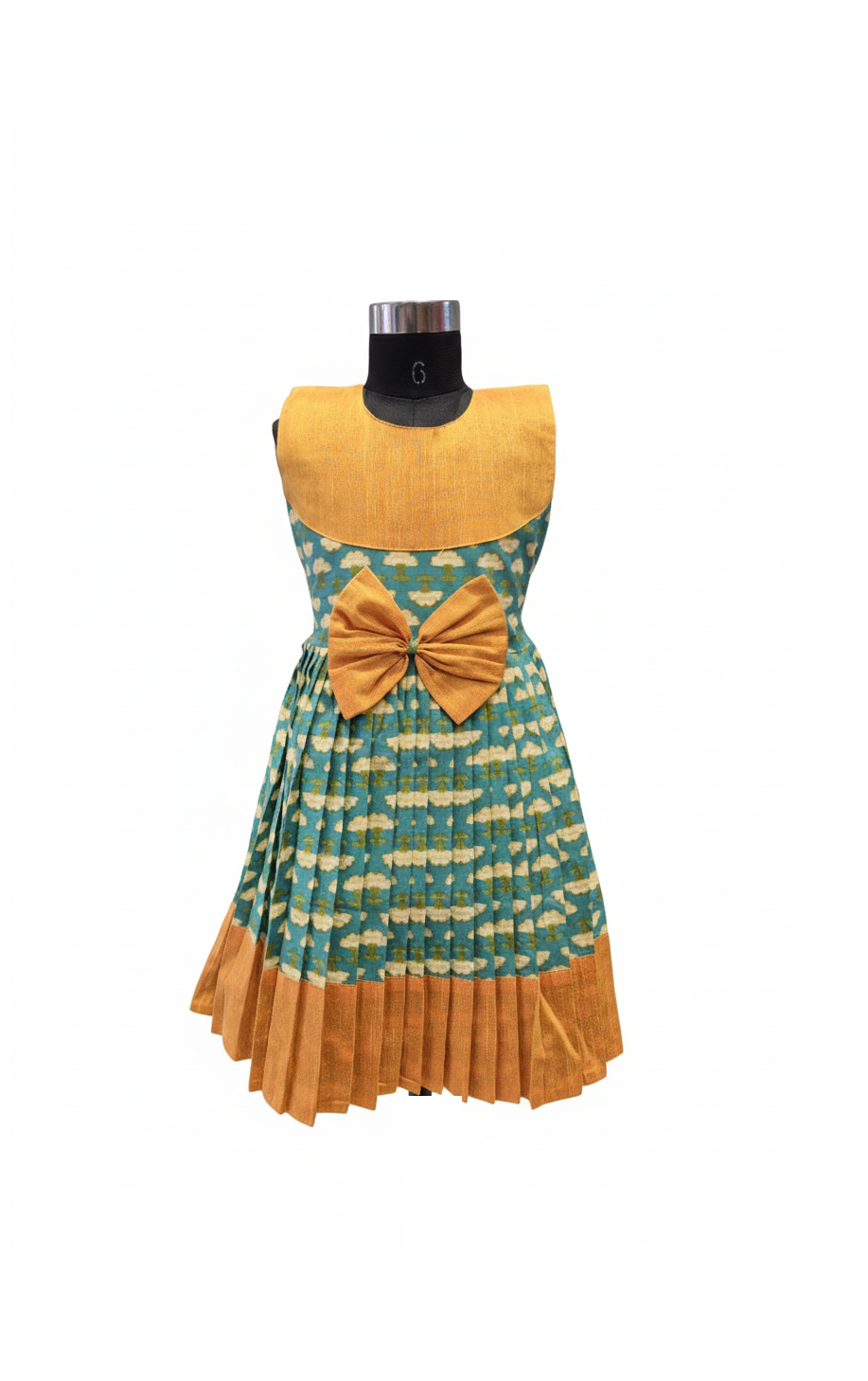 Teal and Mustard Yellow Sleeveless Cotton Frock