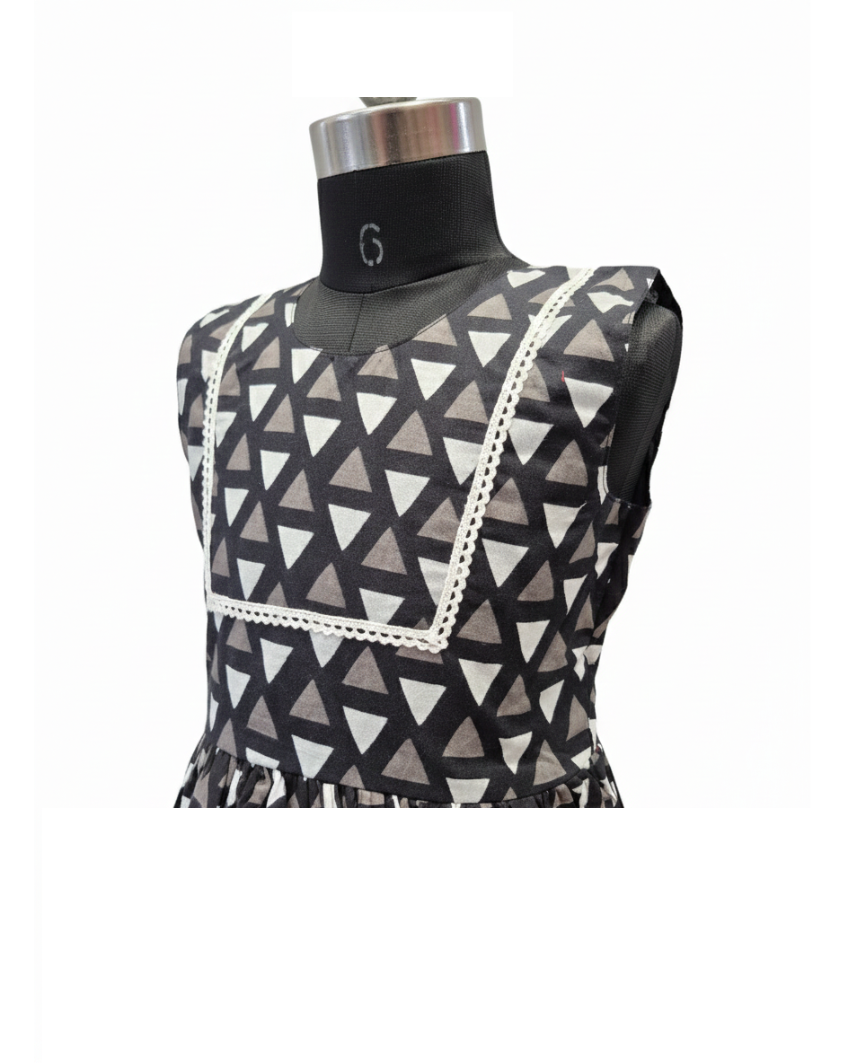 Black and White Tiered Frock with Crochet Lace Detail