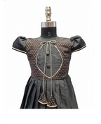 Party Wear: Sophisticated Black Frock with Contrast Dot Print Panels