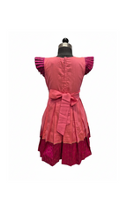 Vibrant Magenta & Pink Frock with Ruffled Sleeves and Gold Detail