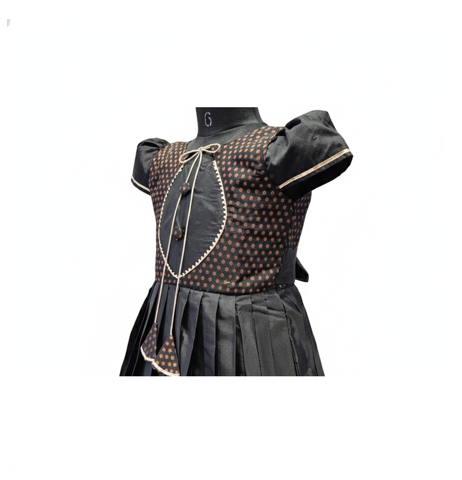 Party Wear: Sophisticated Black Frock with Contrast Dot Print Panels