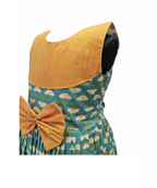 Teal and Mustard Yellow Sleeveless Cotton Frock