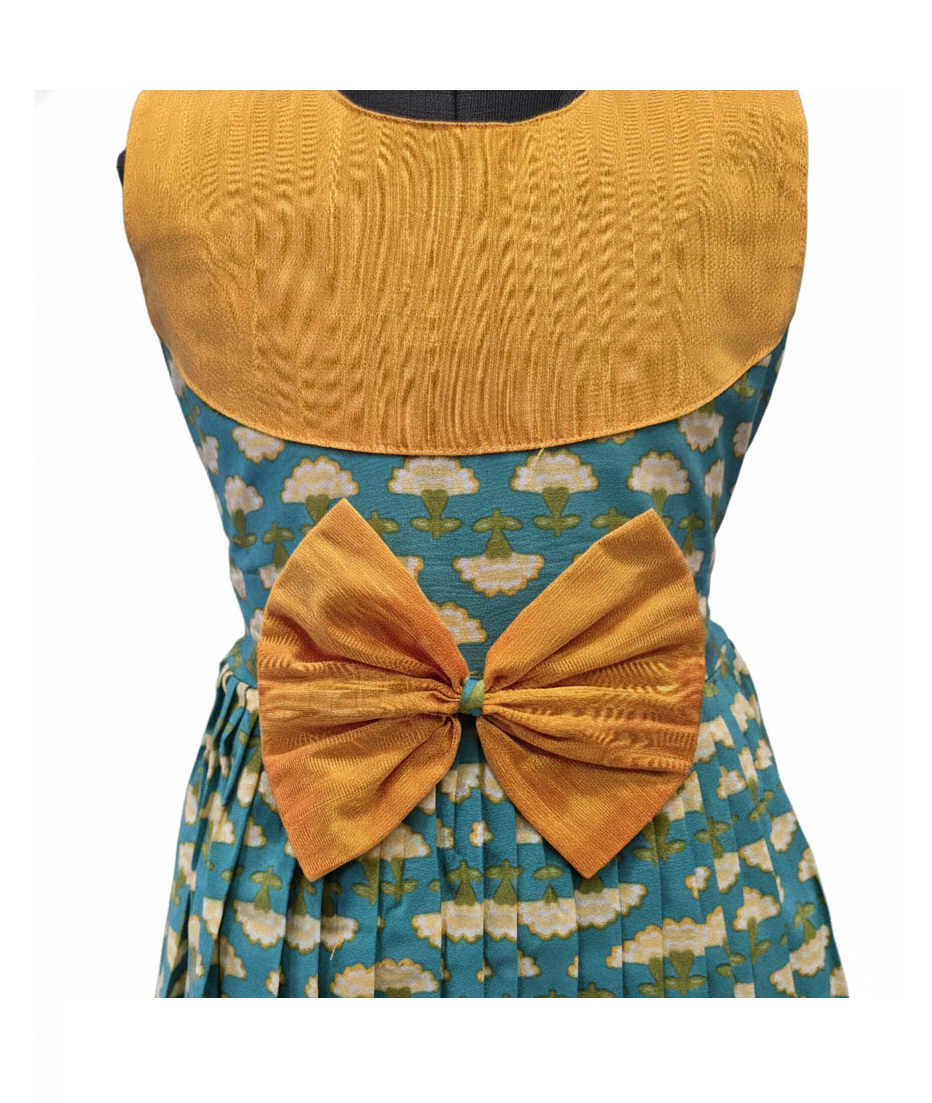 Teal and Mustard Yellow Sleeveless Cotton Frock
