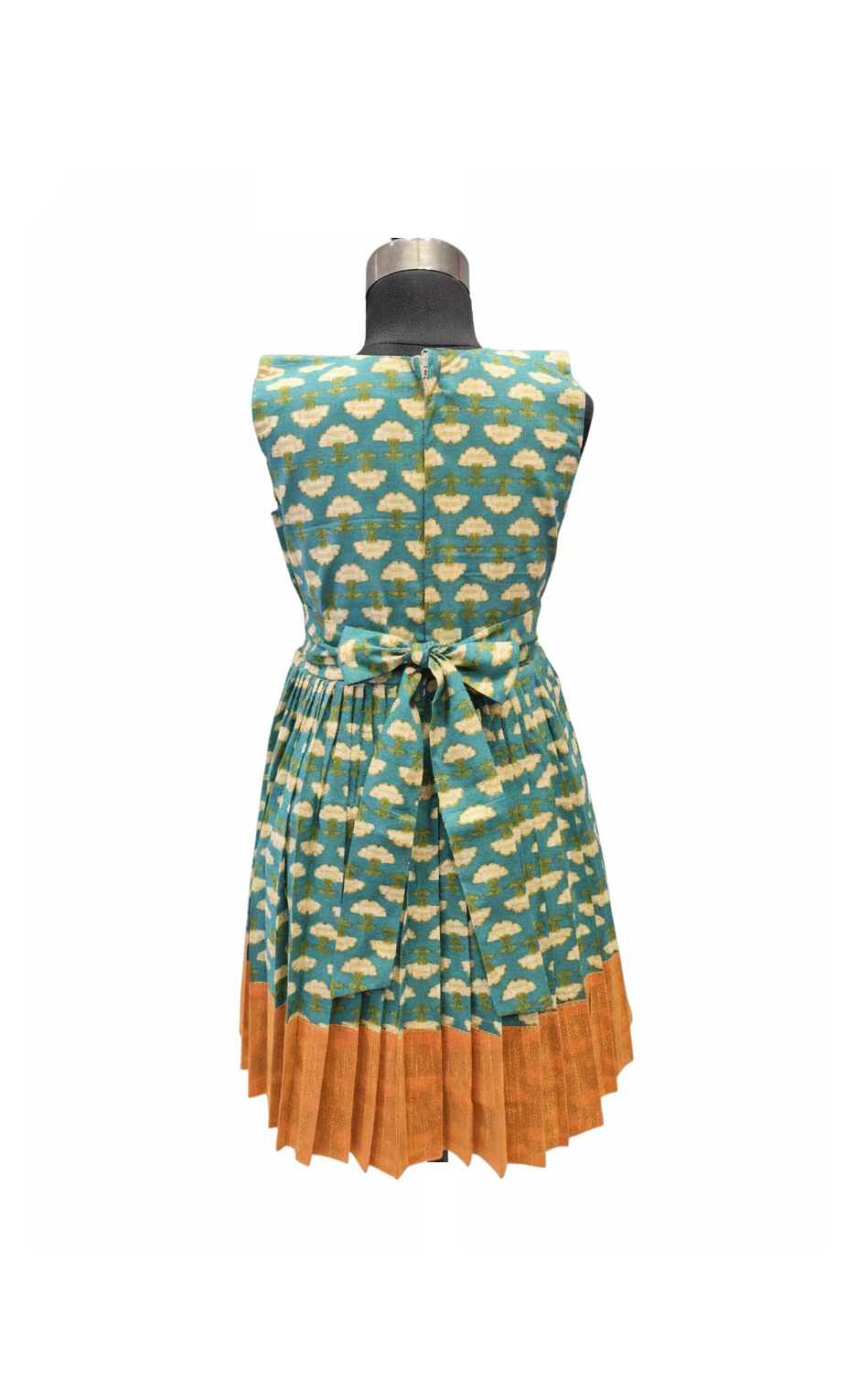Teal and Mustard Yellow Sleeveless Cotton Frock