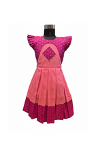 Vibrant Magenta & Pink Frock with Ruffled Sleeves and Gold Detail