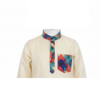 Boys' Silk Blend Cream Kurta with Modern Contrast Details