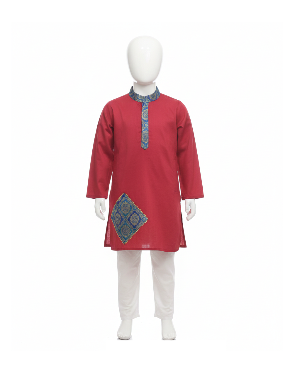 Festive Long Kurta Pajama with Asymmetric Diamond Accent