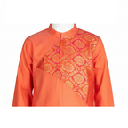Boys' Festive Orange Silk Blend Kurta with Traditional Zari Work