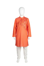 Boys' Festive Orange Silk Blend Kurta with Traditional Zari Work