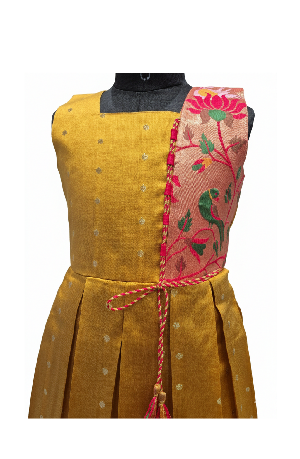 Pure Silk/Silk Blend Pleated Frock with Brocade Work | Kids' Celebratory Wear