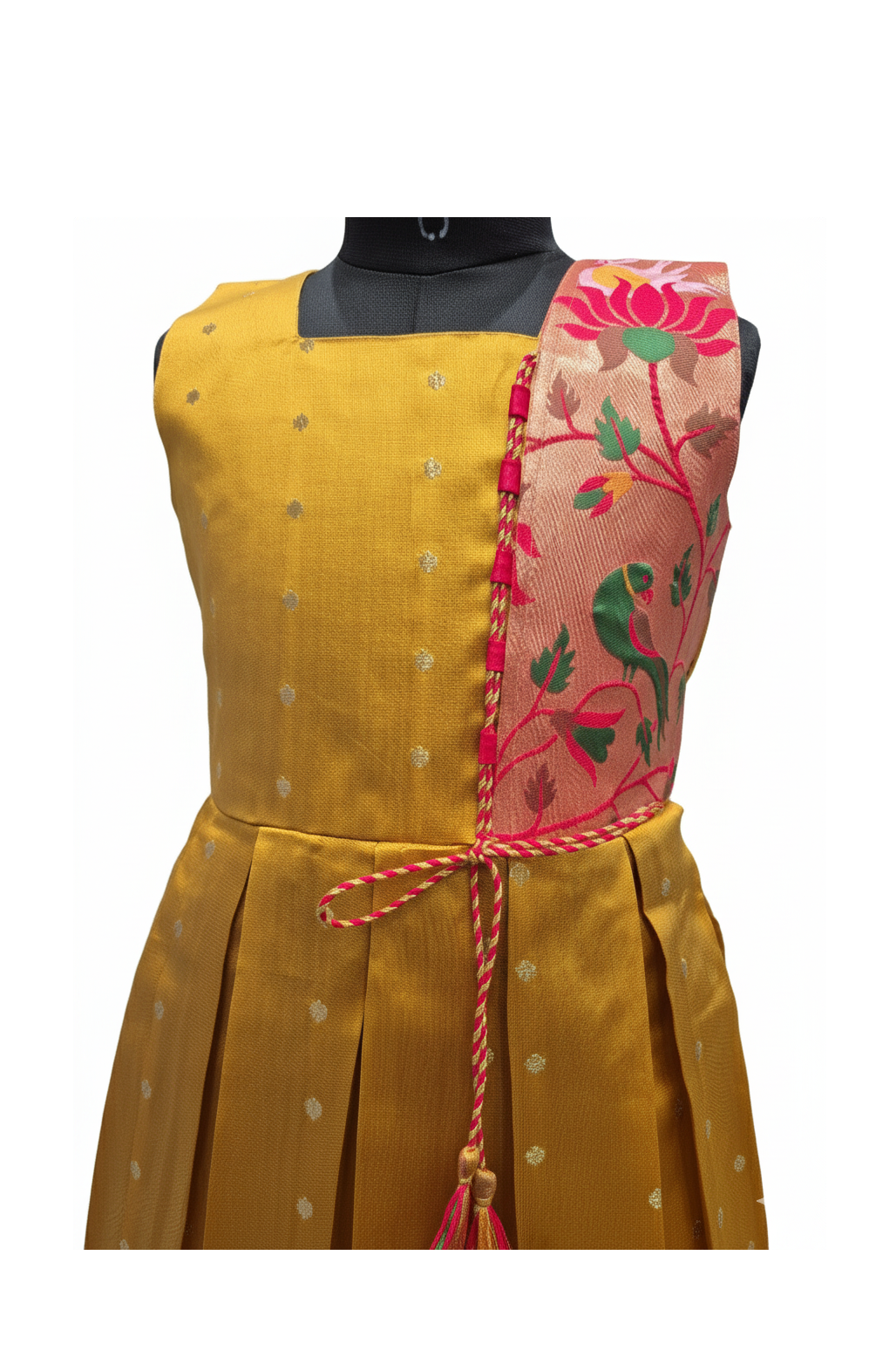 Pure Silk/Silk Blend Pleated Frock with Brocade Work | Kids' Celebratory Wear