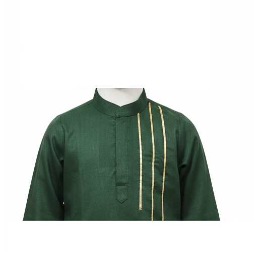 Elegant Hunter Green Kurta Set with Asymmetric Gold Stripe Detailing