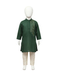Elegant Hunter Green Kurta Set with Asymmetric Gold Stripe Detailing