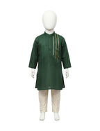 Elegant Hunter Green Kurta Set with Asymmetric Gold Stripe Detailing