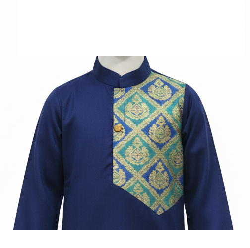Royal Blue and Teal Silk Blend Festive Kurta Pajama