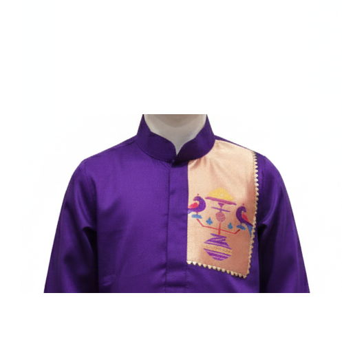 Royal Purple Kurta Set with Traditional Peacock/Vase Motif Patch