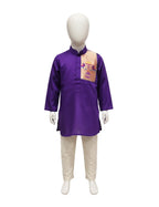 Royal Purple Kurta Set with Traditional Peacock/Vase Motif Patch