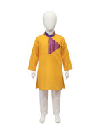 Mustard Yellow Kurta Set with Triangular Pink & Purple Striped Yoke