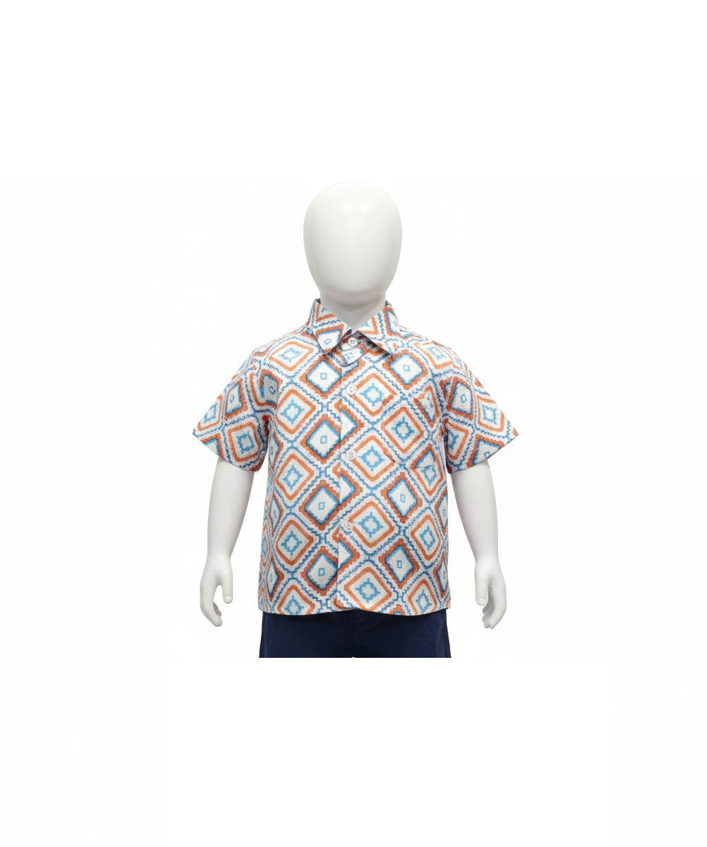 Artisan Geo Short-Sleeve Shirt in Orange & Blue
