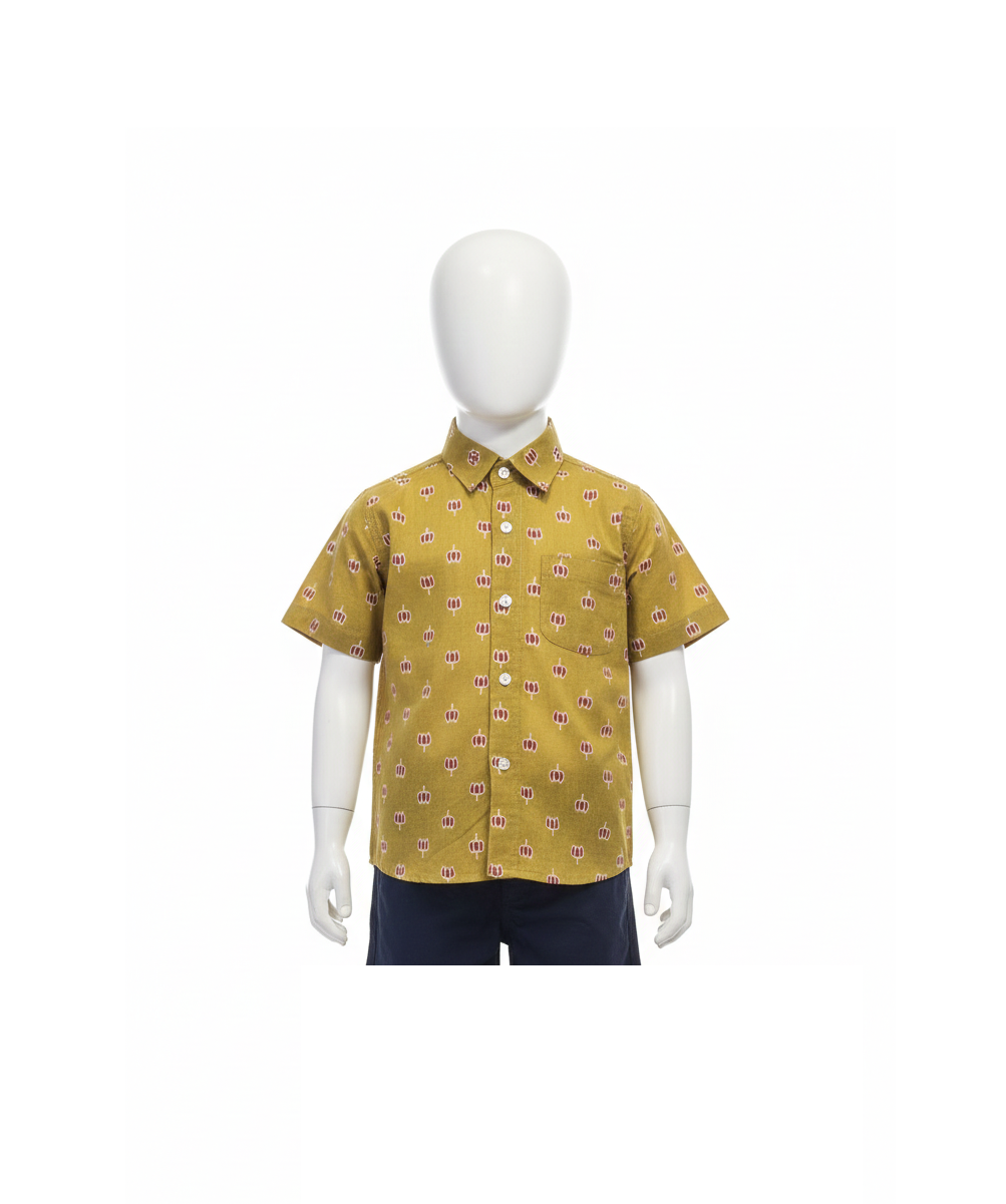 Mustard Yellow Micro-Print Cotton Kids' Shirt