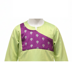 Lime Green and Purple Silk Blend Kurta Set with Silver Motif