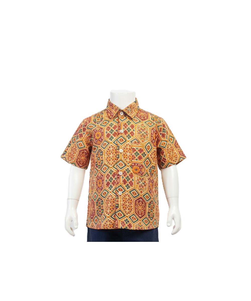 Warm Earth Tone Geometric Print Cotton Kids' Shirt