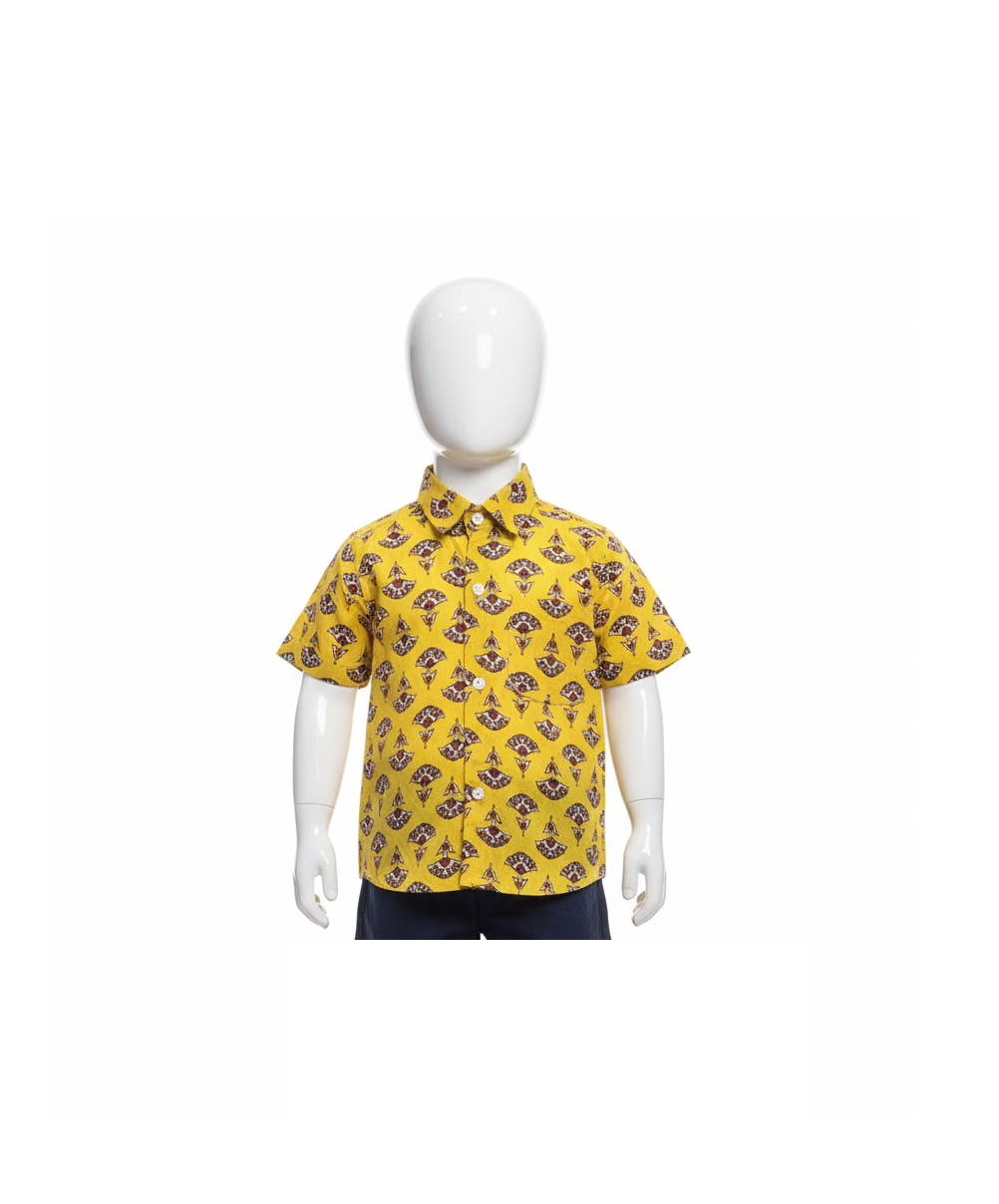 Mustard Yellow Ornate Print Cotton Kids' Shirt
