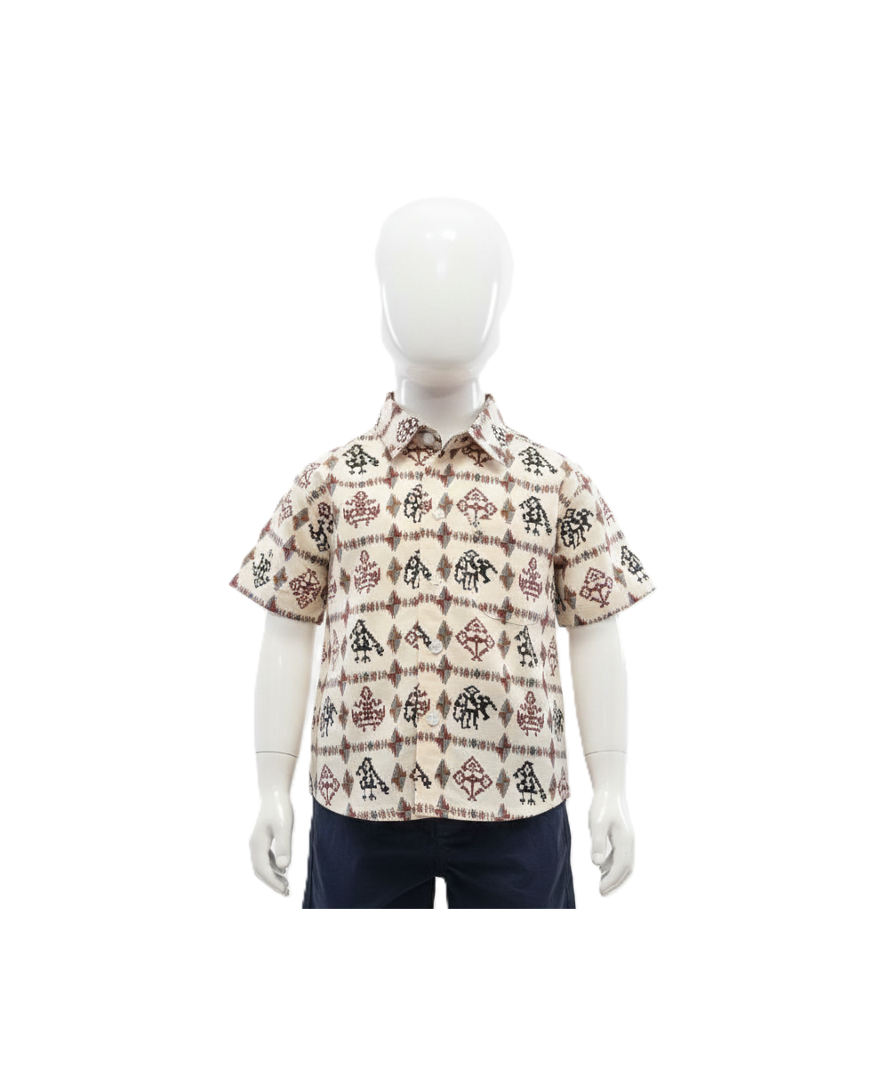 Neutral Tribal Motif Cotton Kids' Shirt